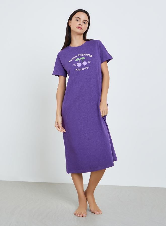 ستايلي طقم من 2 قميص نوم بأكمام قصيرة وطبعة كرز - Image 5